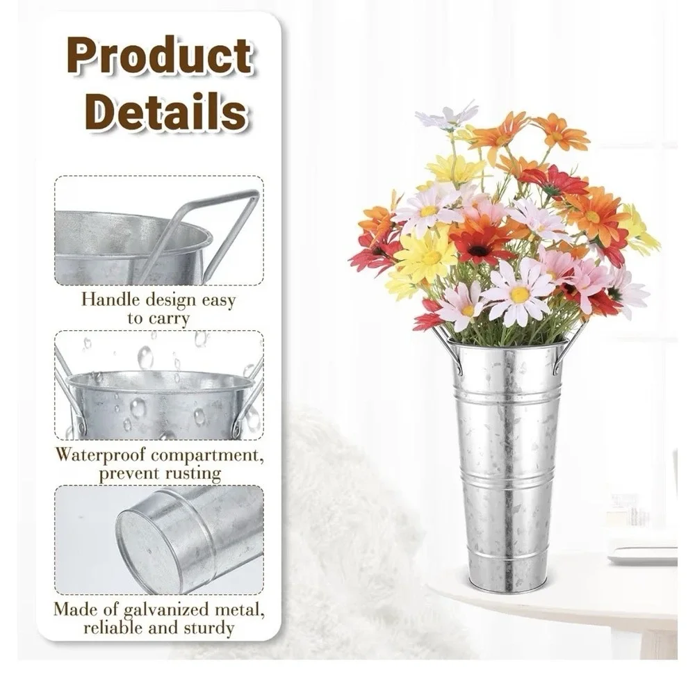 6 Pack 10Inch Galvanized Flower Bar Buckets, Flower Buckets for Flower Bar,